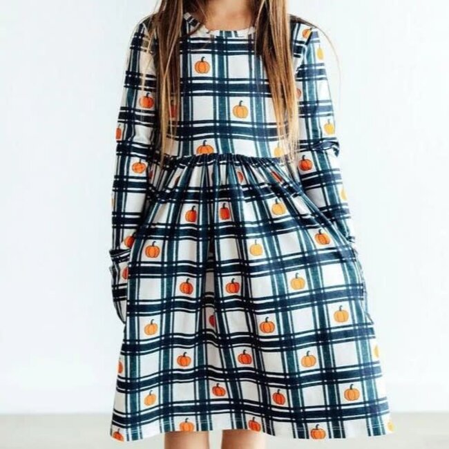Mila & Rose Plaid Pumpkins L/S Pocket Twirl Dress