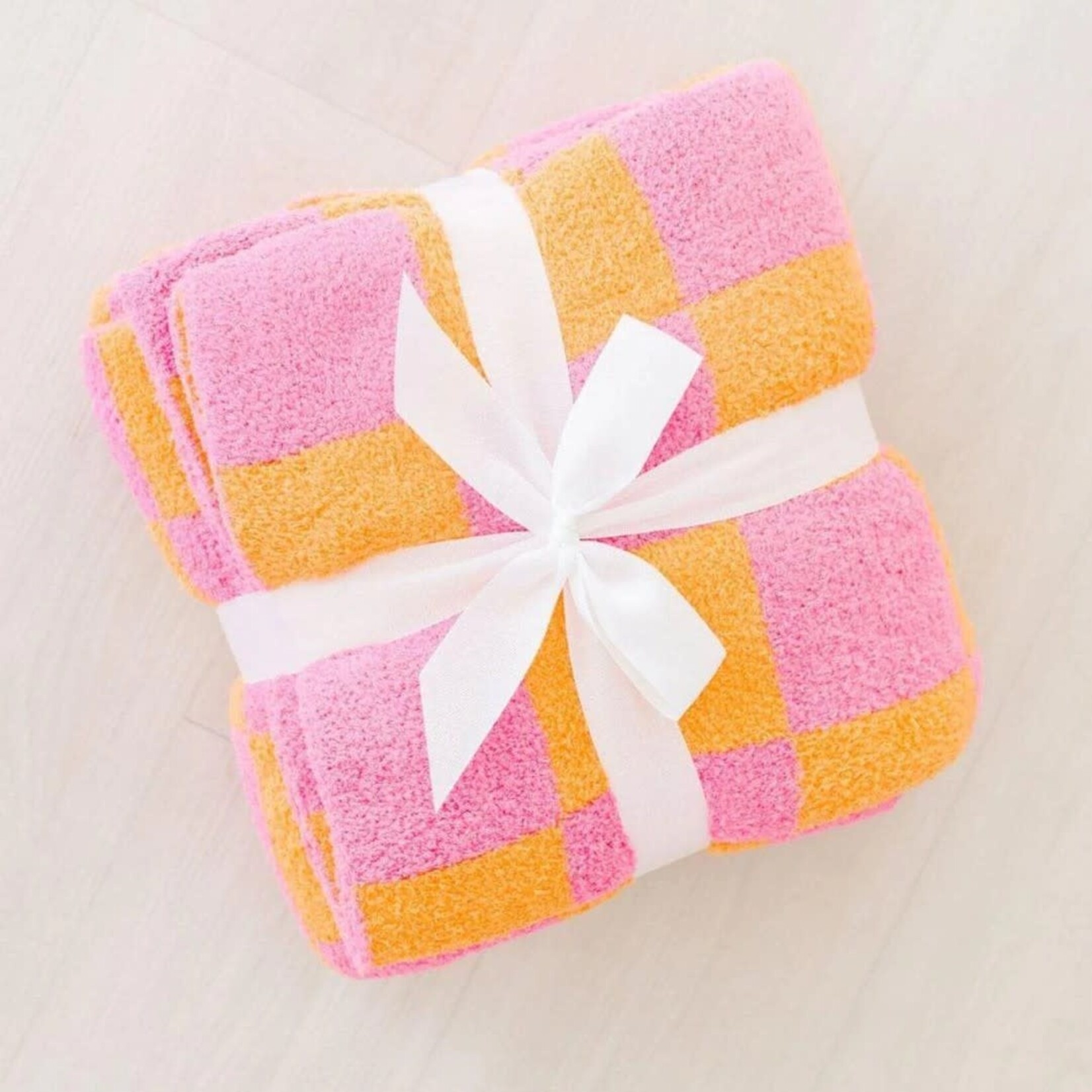 Mila & Rose Bright Pink/Orange Checker Cozy Blanket