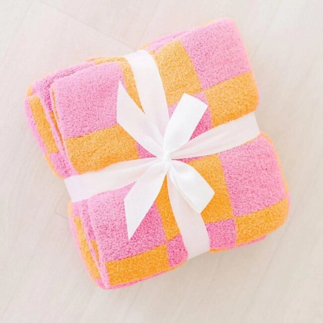 Mila & Rose Bright Pink/Orange Checker Cozy Blanket