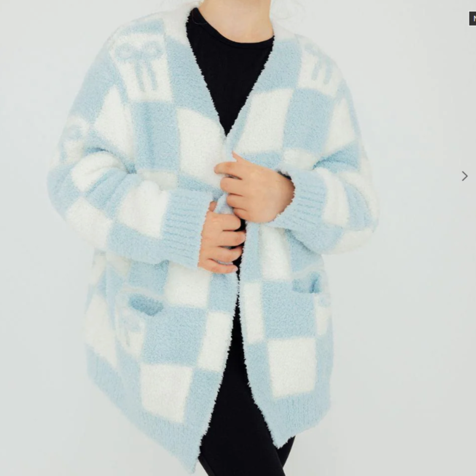 Mila & Rose Light Blue Checker Bow Cozy Cardigan