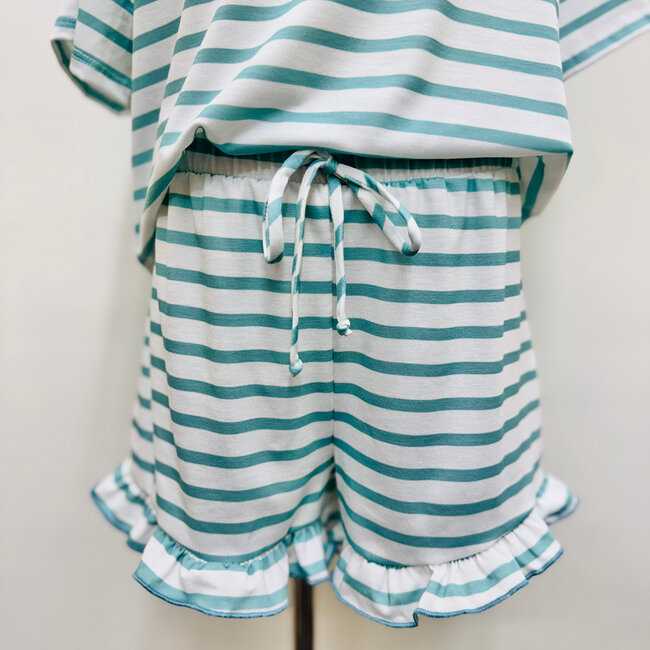 Stripe Crop Top & Ruffle Shorts Set in Mint