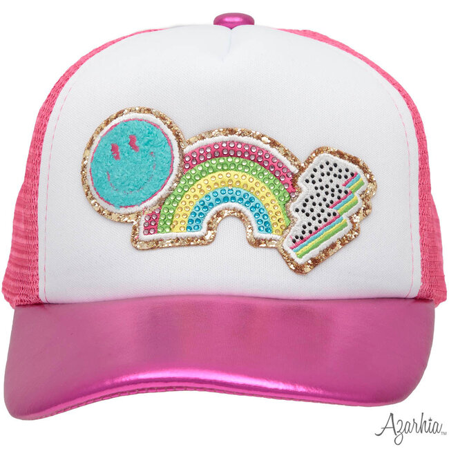 Azarhia Hot Metallic Trucker Hat with Collage Patches