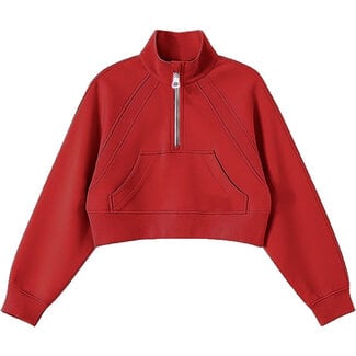 Azarhia Oversized Cropped 1/4 Zip Sweatshirt in Red