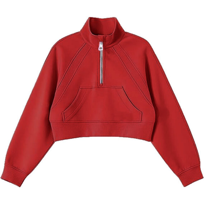 Azarhia Oversized Cropped 1/4 Zip Sweatshirt in Red