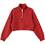 Azarhia Oversized Cropped 1/4 Zip Sweatshirt in Red