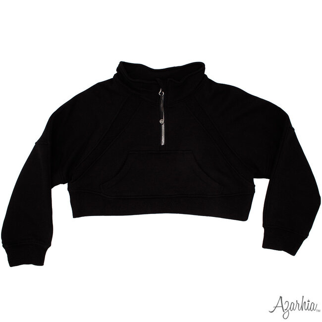 Azarhia Oversized Cropped 1/4 Zip Sweatshirt in Black