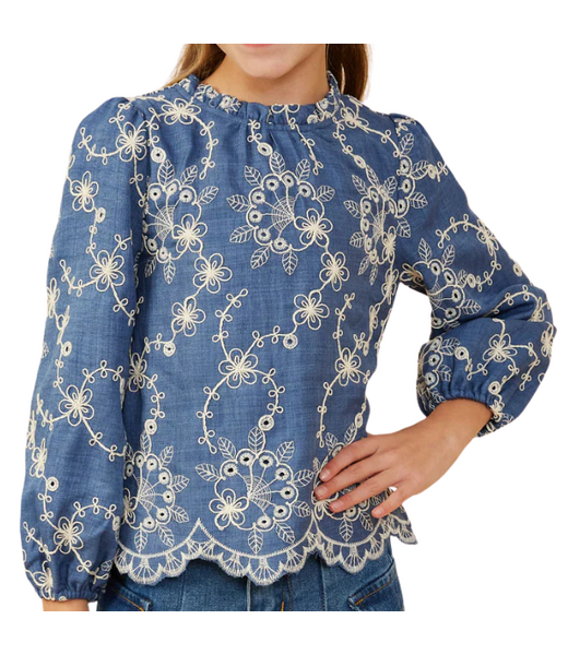 Hayden Girls Embroidered Scallop Hem Top