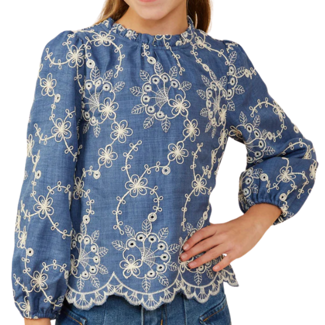 Hayden Girls Embroidered Scallop Hem Top