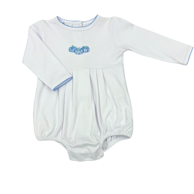 Magnolia Baby Precious Pumpkins Embroidered Ruffle Long Sleeve Bubble - Blue