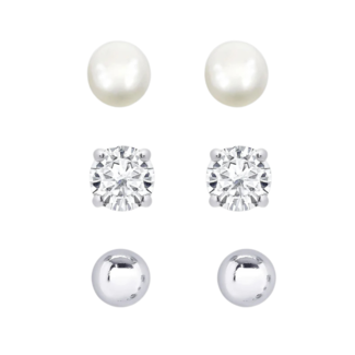 Lily Nily Freshwater Pearl & CZ Stud Set in Sterling Silver