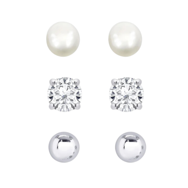 Lily Nily Freshwater Pearl & CZ Stud Set in Sterling Silver