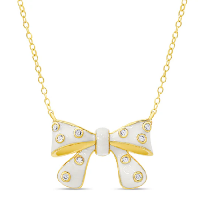 Lily Nily Bow Necklace with CZ - White