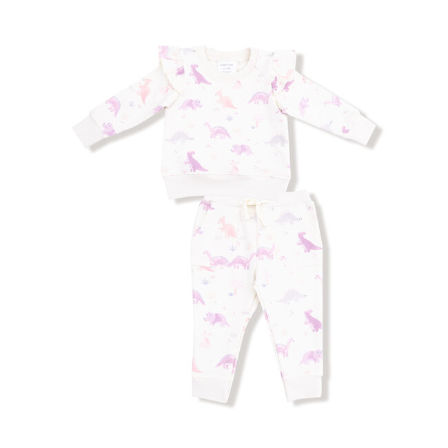 Angel Dear Soft Dinos Purple - Ruffle Sweatshirt & Jogger Pant
