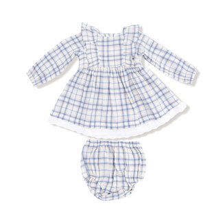 Angel Dear Blue Plaid Dress w/ Eyelet Hem + Diaper Cover