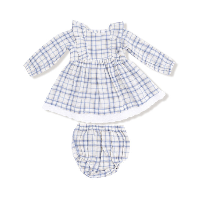 Angel Dear Blue Plaid Dress w/ Eyelet Hem + Diaper Cover