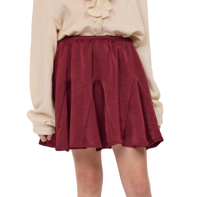 Sadie & Sage One Look Godet Mini Skirt in Burgundy