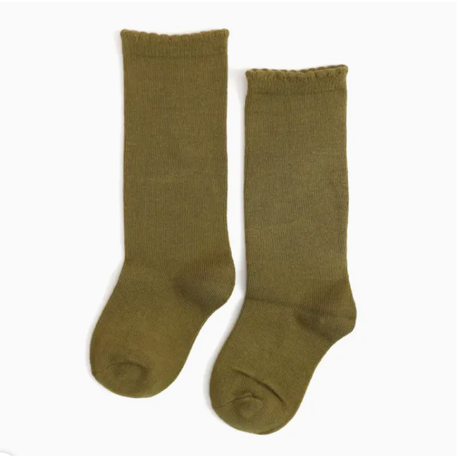 Little Stocking Co. Scalloped Knee High Socks - Olive