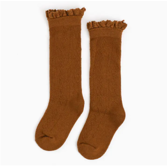 Little Stocking Co. Sugar Almond Fancy Lace Top Knee High Socks