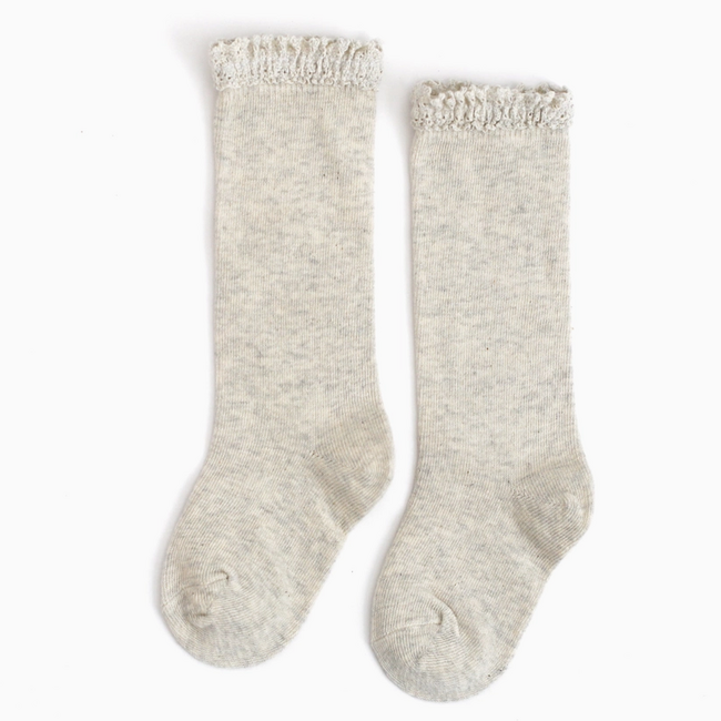 Little Stocking Co. Heather Ivory Lace Top Knee High Socks