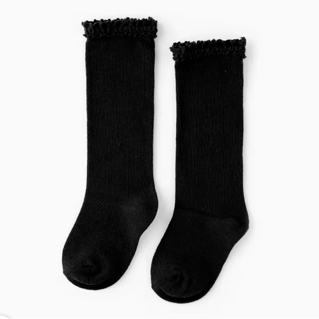 Little Stocking Co. Black Lace Top Knee High Socks