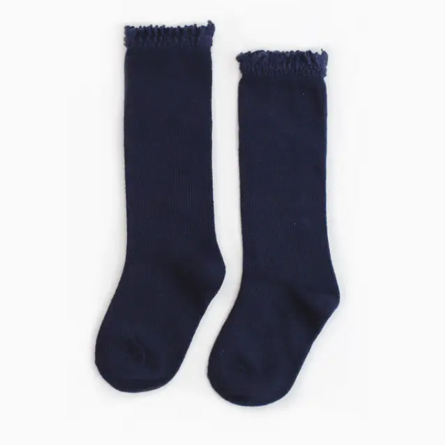 Little Stocking Co. Navy Lace Top Knee High Socks