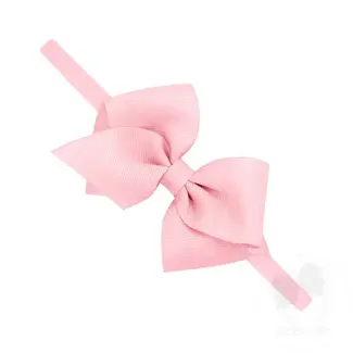 Wee Ones Extra Small Grosgrain Bow on Matching Skinny Nylon Band - Light Pink
