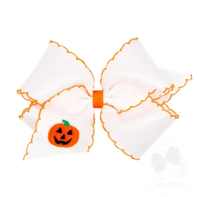 Wee Ones Grosgrain Hair Bow with Moonstitch Edge & Jack-o-Lantern Embroidery