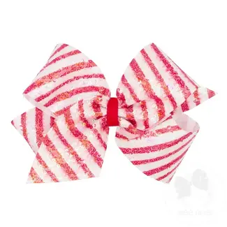 Wee Ones King Stripe Print Sequin Hair Bow - Red with White