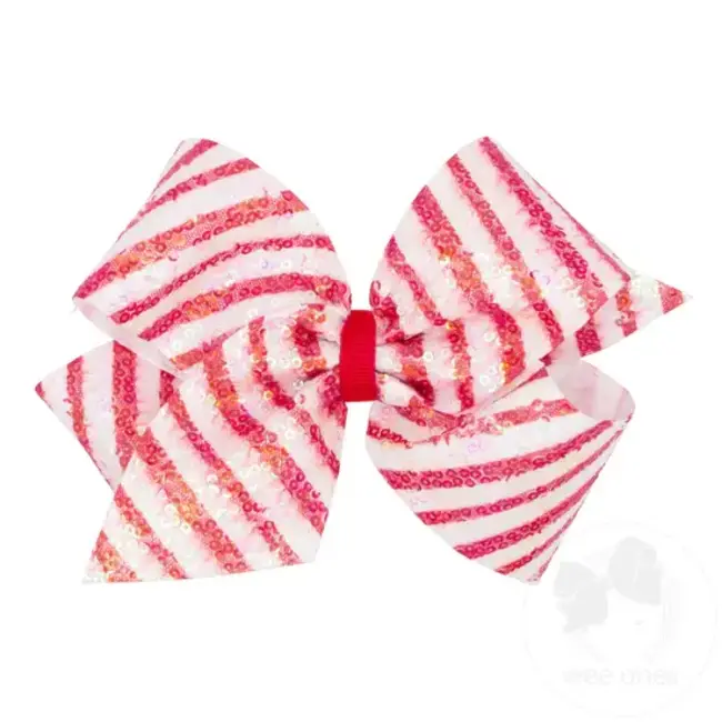 Wee Ones King Stripe Print Sequin Hair Bow - Red with White