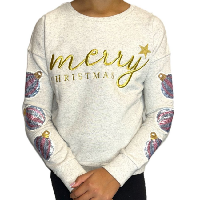 Paper Flower Merry Christmas Sequins Ornaments Sweatshirt