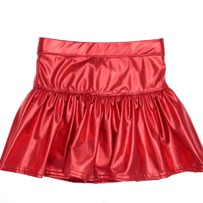 Azarhia Slick Metallic Gathered Skort in Red