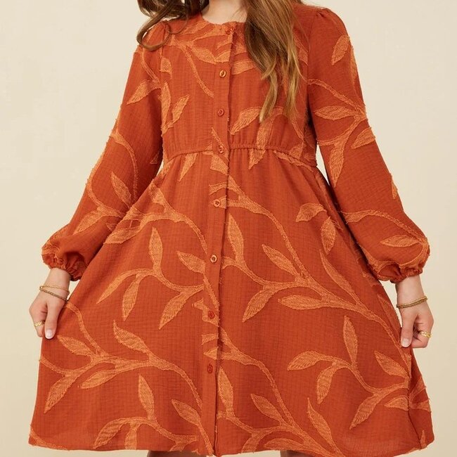 Hayden Girls Textured Tonal Botanical Print Button Up Dress