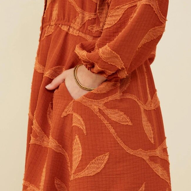 Hayden Girls Textured Tonal Botanical Print Button Up Dress