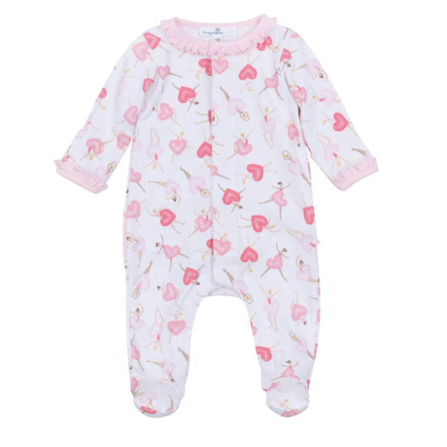 Magnolia Baby Dancing Hearts Ruffle Footie - Pink