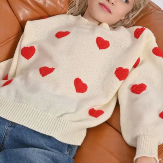 Molly Bracken Off White Knitted Sweater - Red Hearts