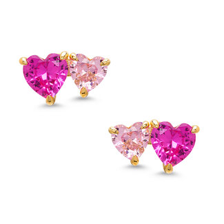 Lily Nily CZ Double Hearts Stud Earrings - 2 Tone Pink