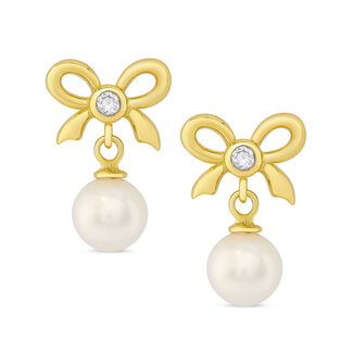 Lily Nily CZ Bow and Freshwater Pearl Earrings