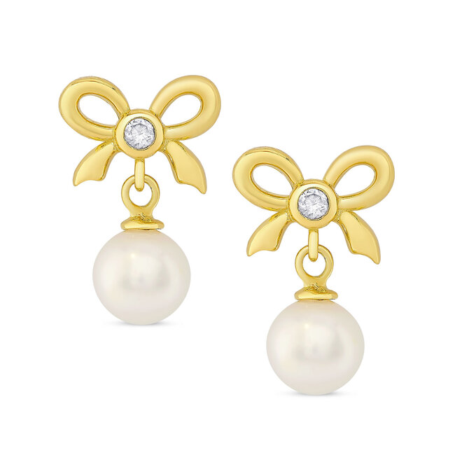 Lily Nily CZ Bow and Freshwater Pearl Earrings