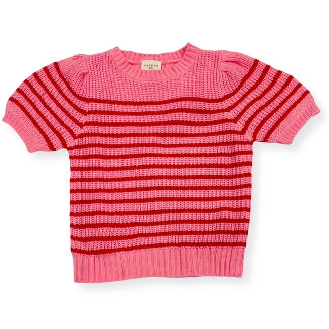 Hayden Girls Pink & Red Striped Sweater
