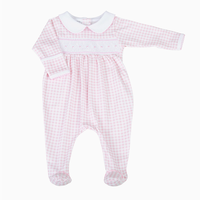 Magnolia Baby Mini Checks Smocked Collared Girl Footie - Pink