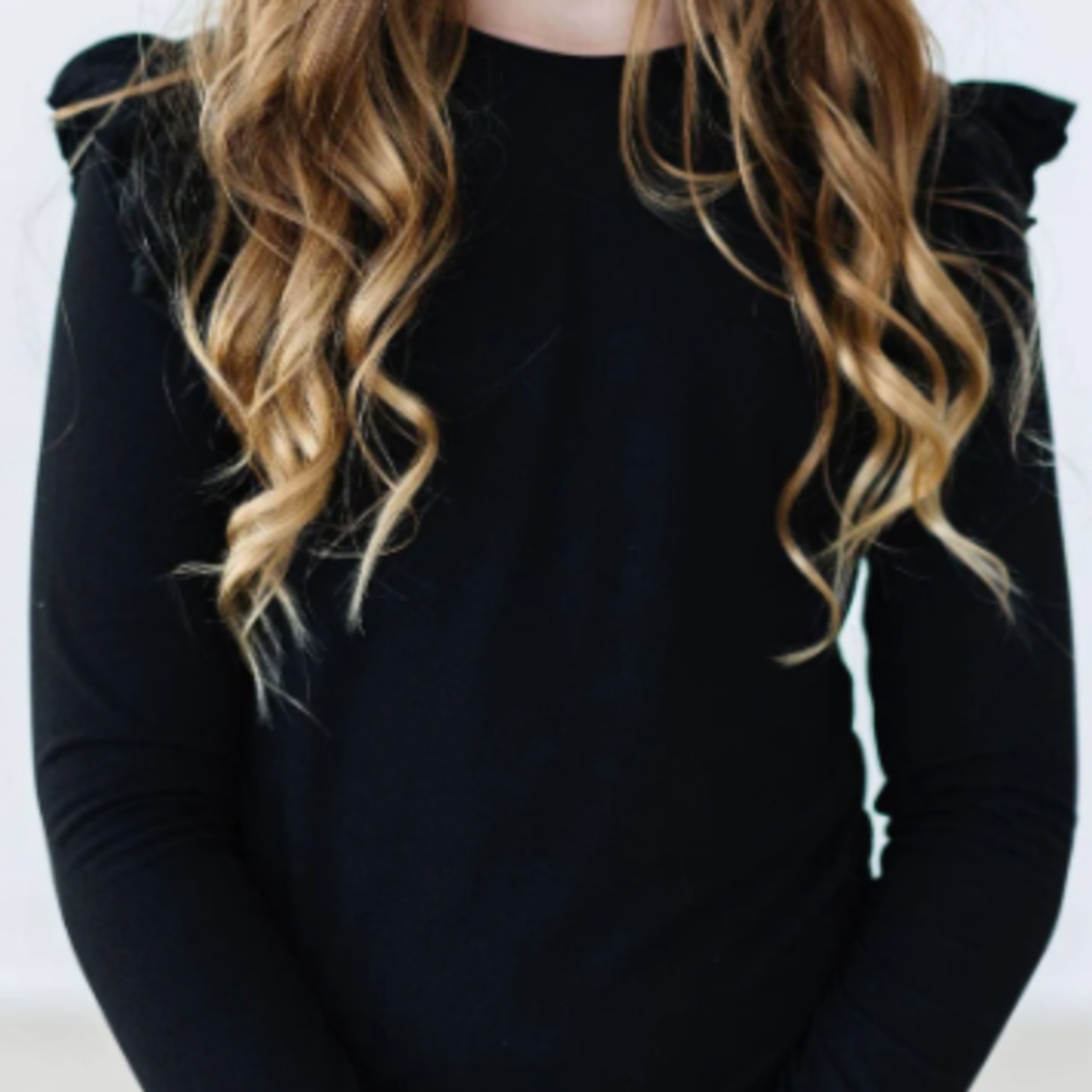 Mila & Rose Black L/S Ruffle Tee
