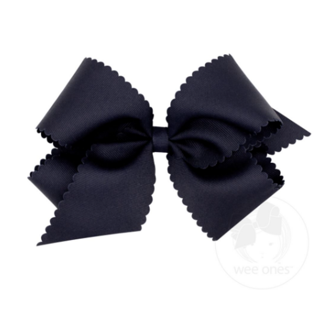 Wee Ones King Grosgrain Scalloped Edge Bow - Navy