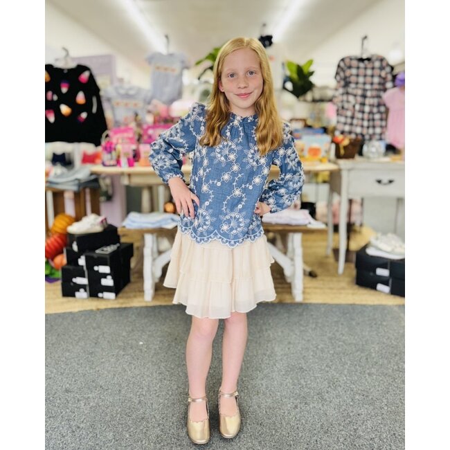 Hayden Girls Embroidered Scallop Hem Top