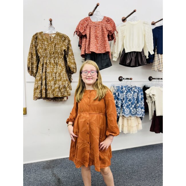 Hayden Girls Textured Tonal Botanical Print Button Up Dress