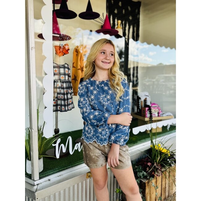 Hayden Girls Embroidered Scallop Hem Top