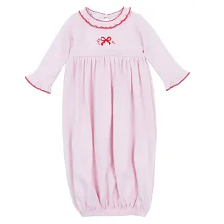 Magnolia Baby Candy Cane Lane Embroidered Ruffle Gathered Gown - Red