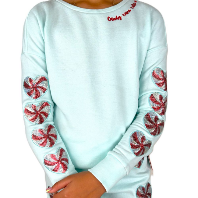 Paper Flower Sequins Candy Cane Cutie Sweatshirt