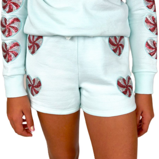 Paper Flower Sequins Candy Cane Hearts Applique Shorts