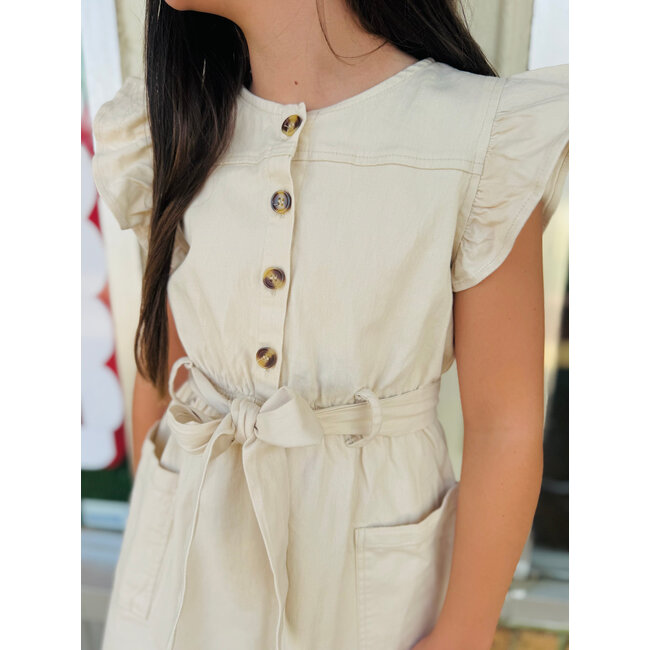 Hayden Girls Button Detail Belted Ruffle Dress