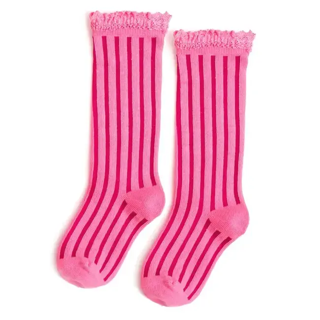 Little Stocking Co. Taffy Striped Lace Top Knee High Socks